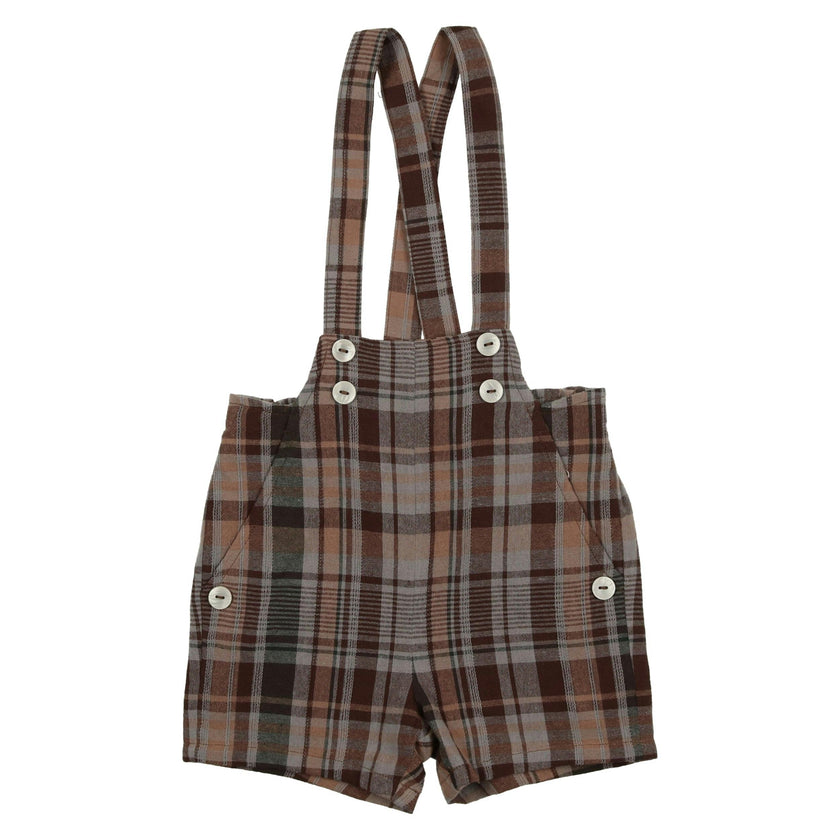 Novelty Plaid High Shoulder Strap Short Overalls