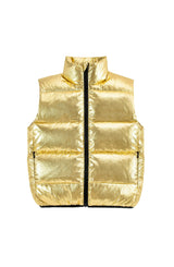 Fiona Metallic Puffer Vest, Gold