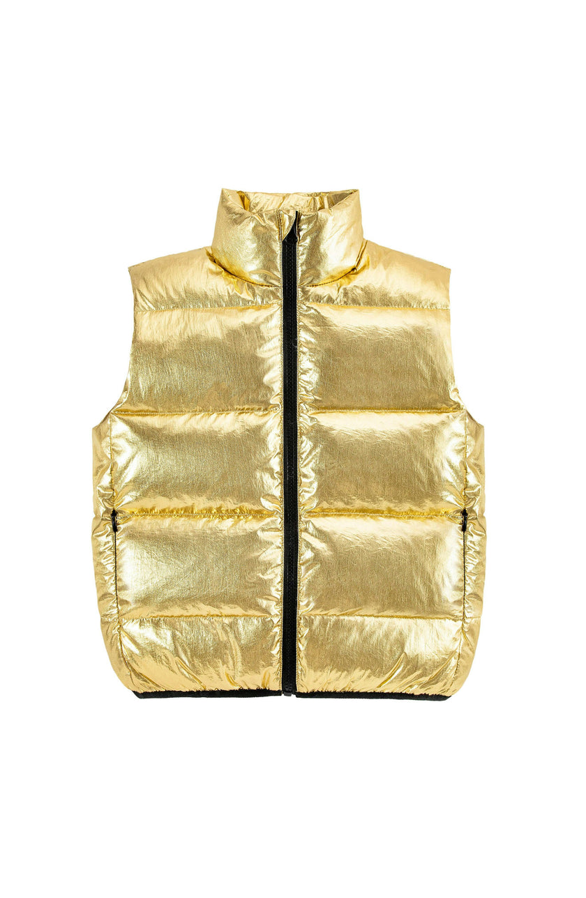 Fiona Metallic Puffer Vest, Gold