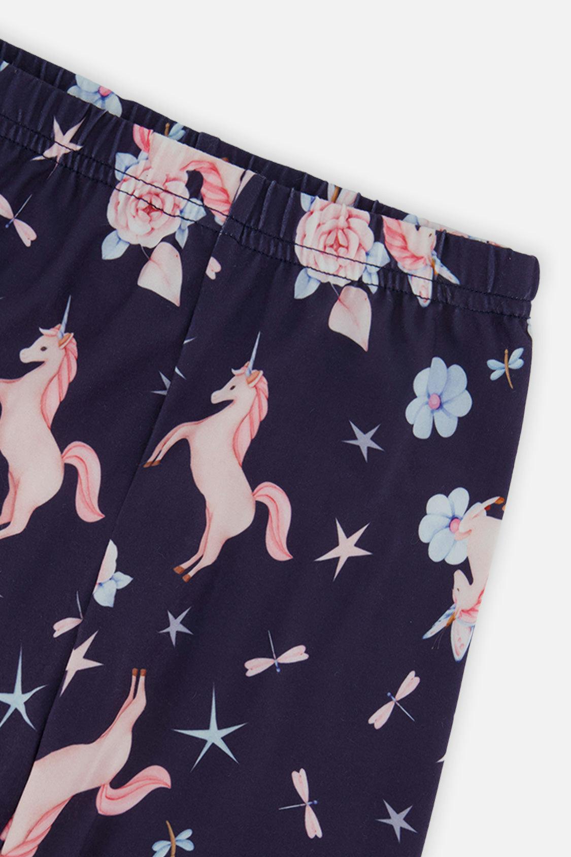 Printed Leggings Navy Unicorn Print