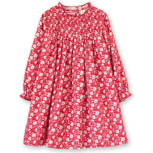 Girls Floral Print Smocked Long Sleeve Dress