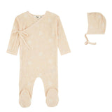 Ribbed Floral Wrap Footie And Bonnet