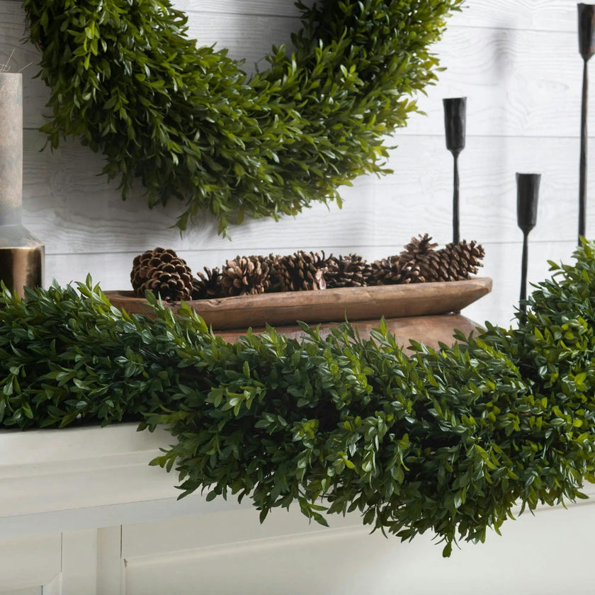 Green Boxwood Artificial All Seasons Greenery Mantel Garland Table Runner