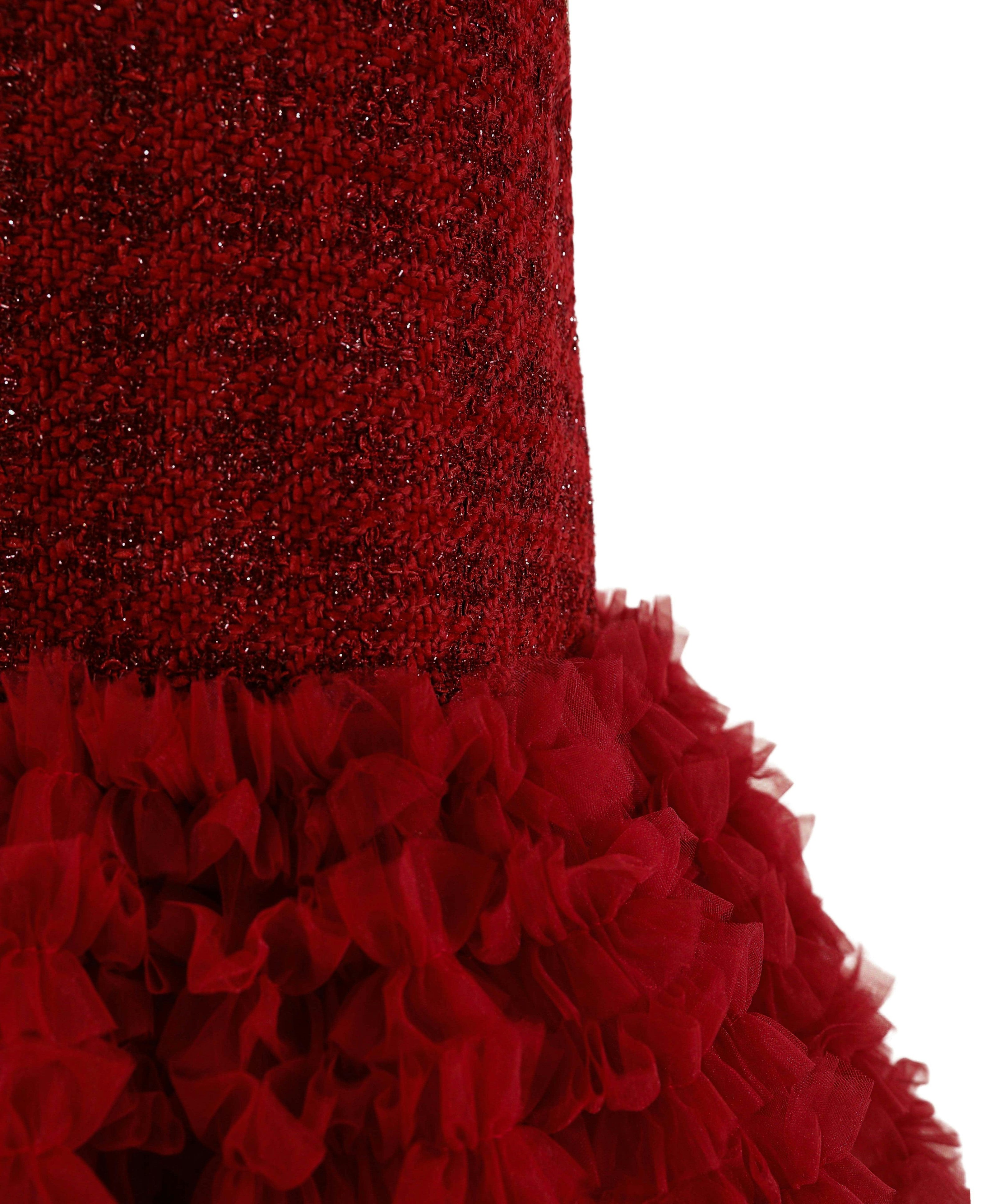 Red Tweed & Tulle Ruffle Dress