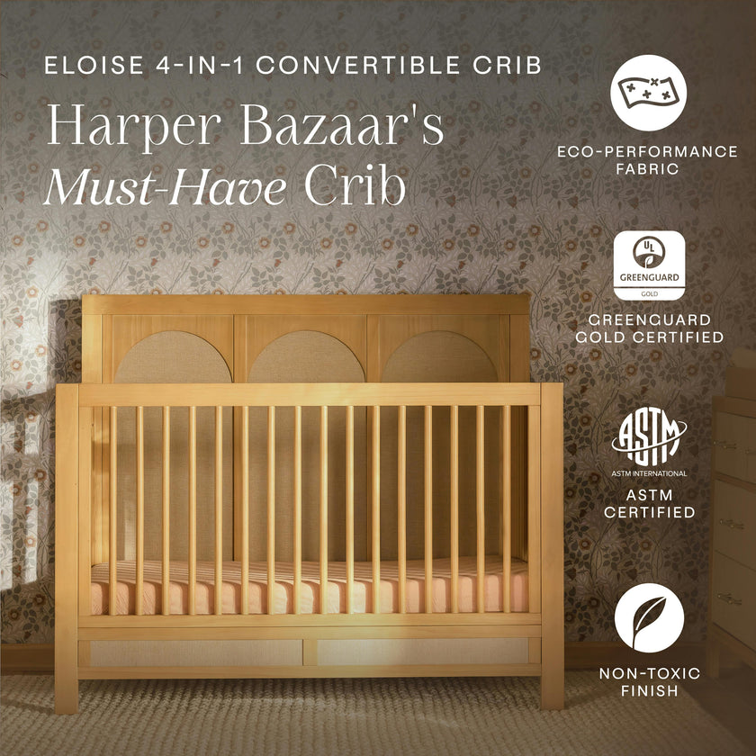Eloise 4-in-1 Convertible Crib in Honey and Performance Sand Eco-Weave
