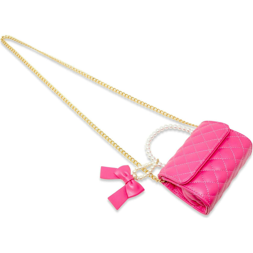 Quilted Pearl Handle Bow Ribbon Handbag