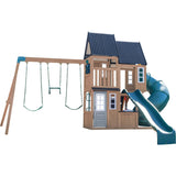 Acadia Manor Wooden Outdoor Swing Set / Playset With Zigzag Fireman'S Pole