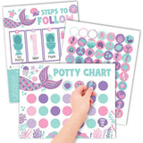 10-Piece Mermaid Potty Training Charts & 6-Piece Under the Sea Bathroom Wall Art Decor Prints