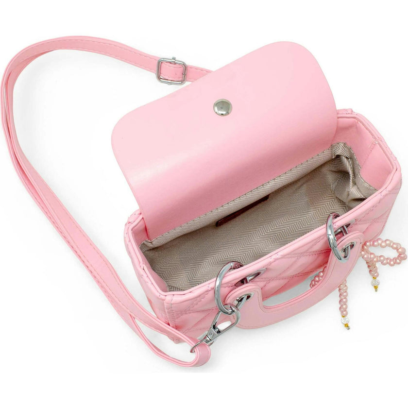 Quilted Rectangle Bow Charm Handbag