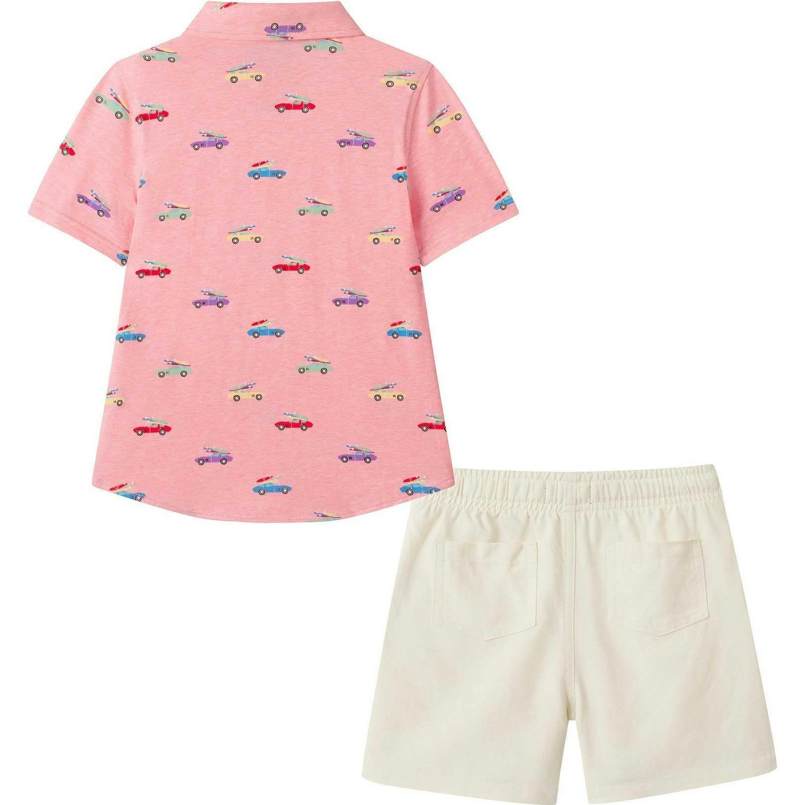 Boys Buttondown & Linen Short Set | Coral Cars