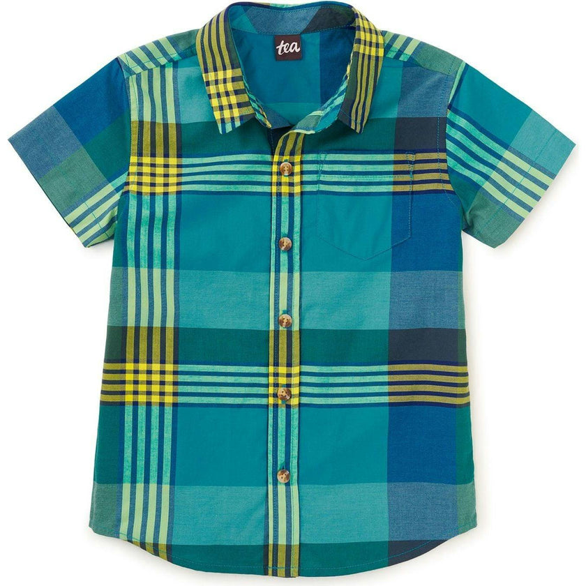Plaid Button Up Woven Shirt, Blue