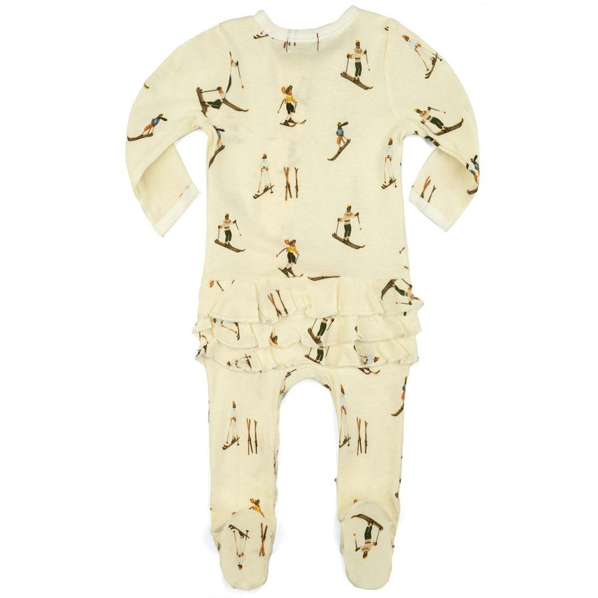 Vintage Natural Ski Organic Cotton Ruffle Zipper Footed Romper