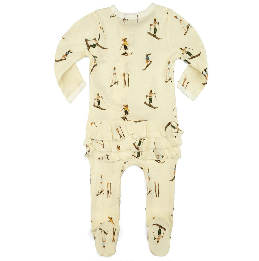 Vintage Natural Ski Organic Cotton Ruffle Zipper Footed Romper