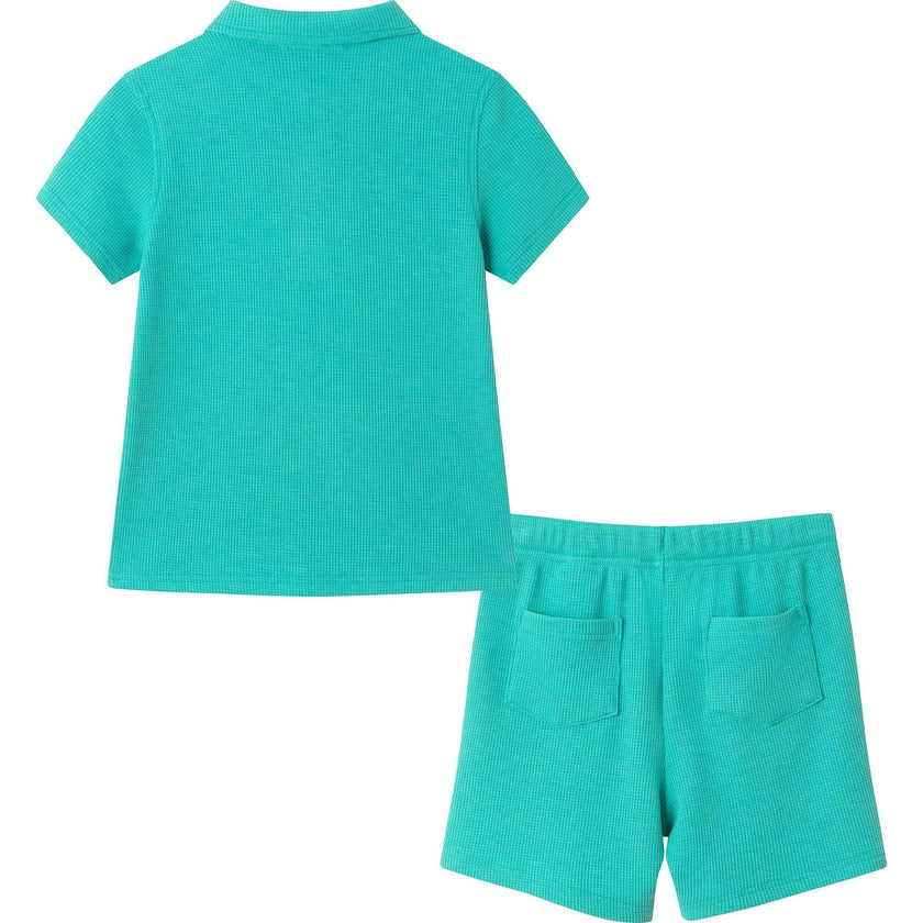 Kids Waffle Polo Set w/ Chest Crocher Patch