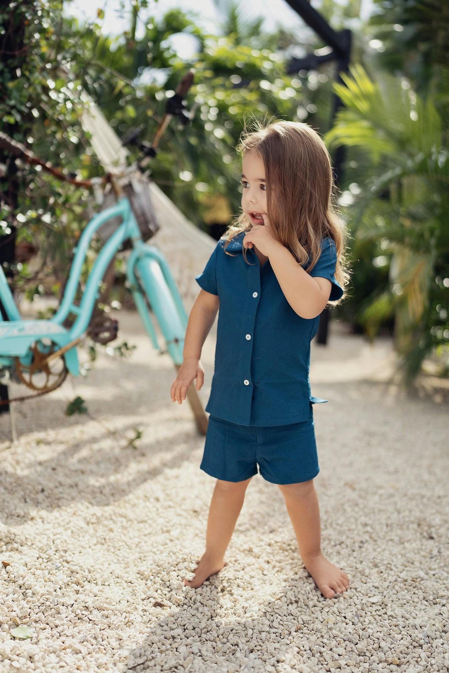 Textured Grid Boys Shorts Set
