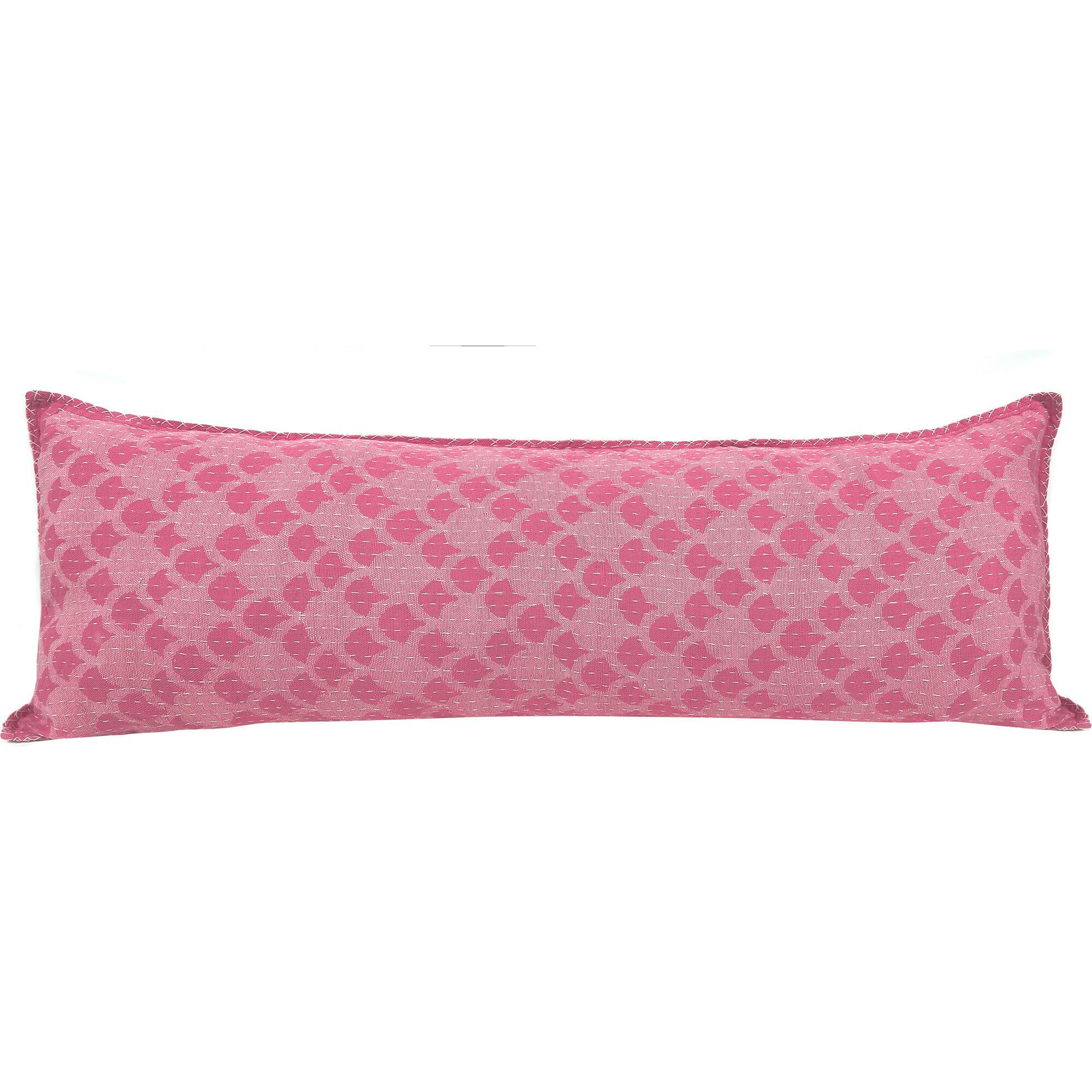 Artisan Hand Loomed Cotton Lumbar Pillow - Pink Ginkgo - 16