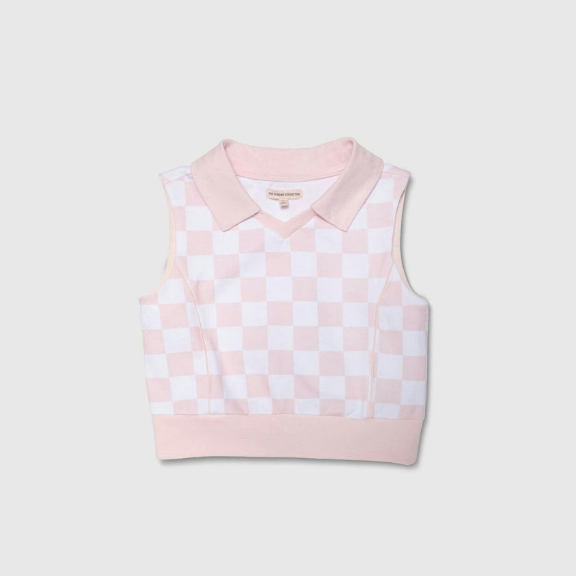 Organic Sleeveless Play Polo in Pink Check