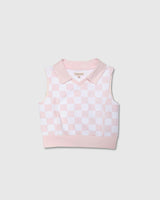 Organic Sleeveless Play Polo in Pink Check