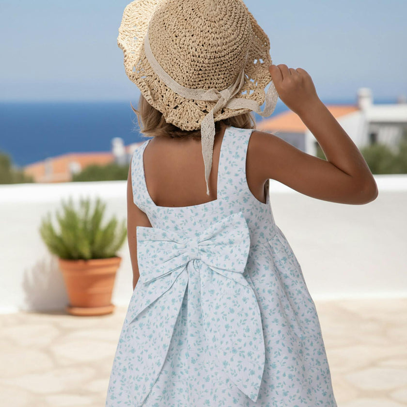Bella Girl Dress Sleeveless, Aqua Mini Flower