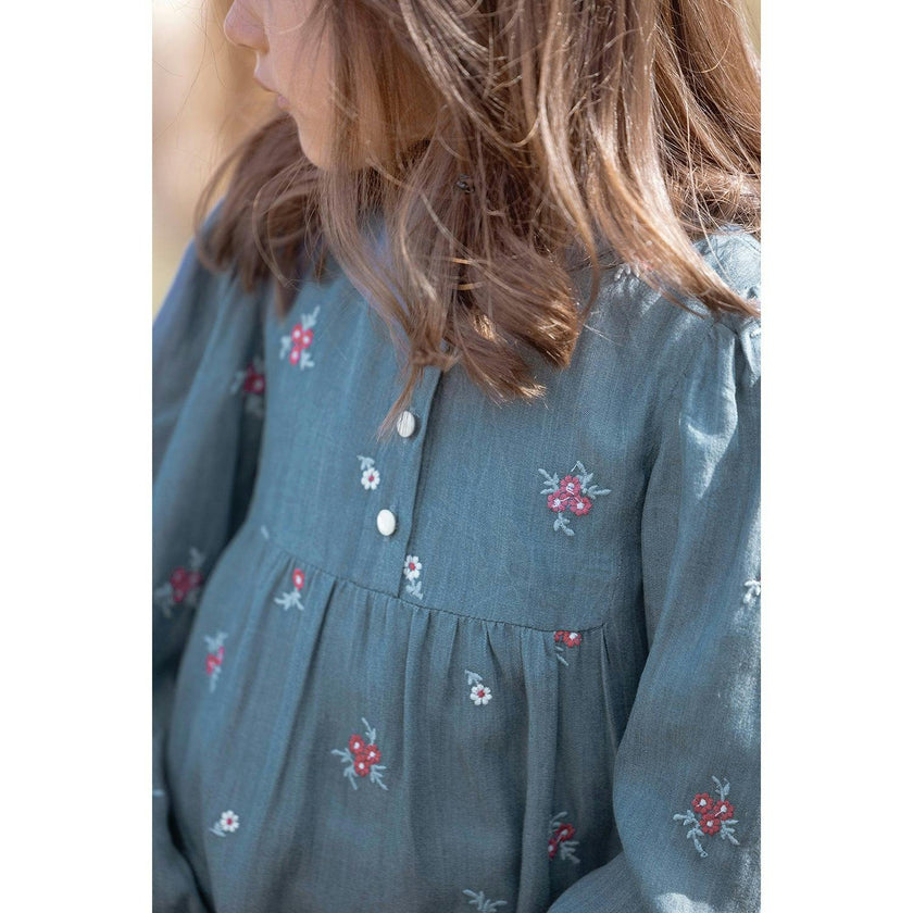 TARTINE ET CHOCOLAT Soft Chambray Floral Midi Dress