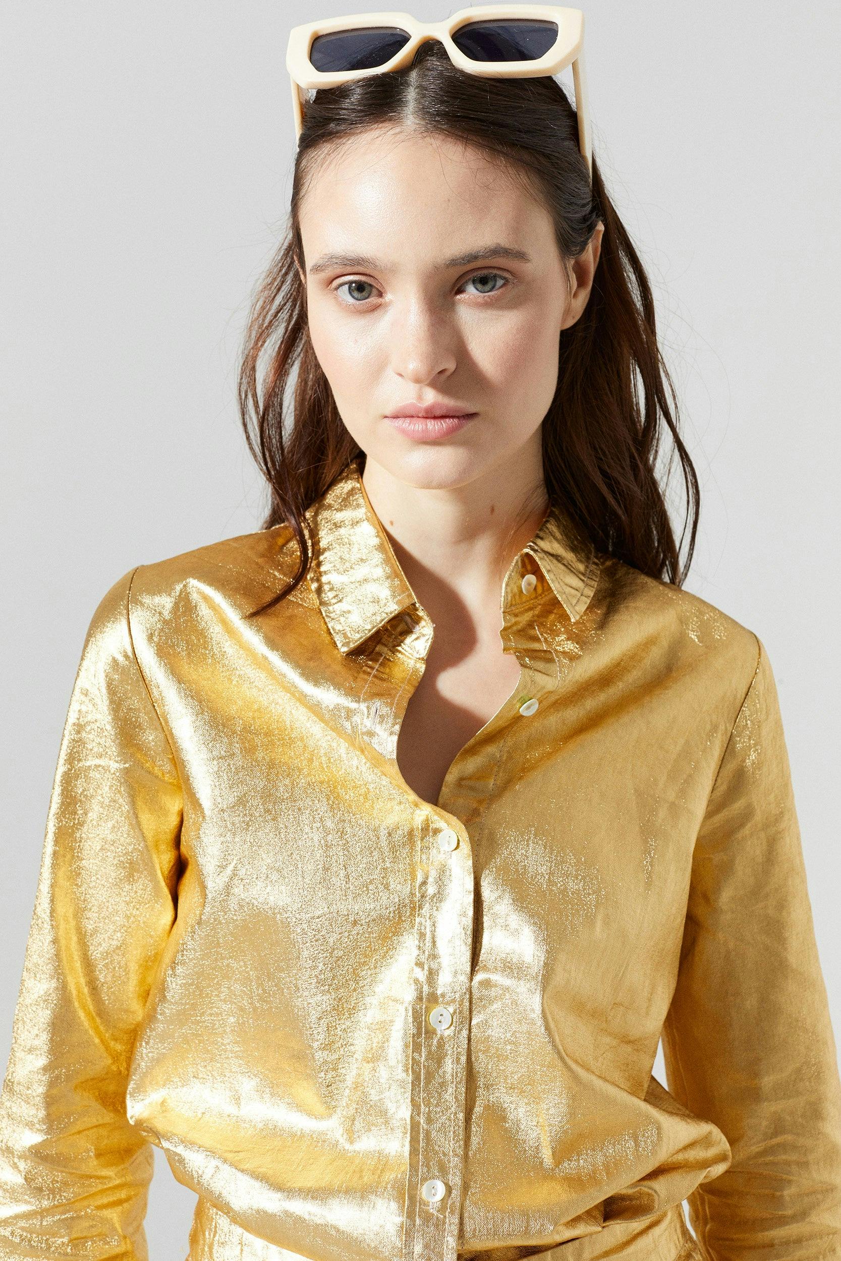 San Marino Metallic Linen Shirt - Gold