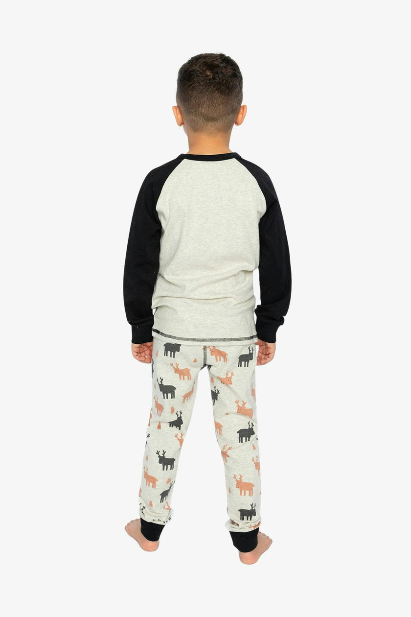 Organic Cotton Two Piece Pajama Set Beige Elk Print