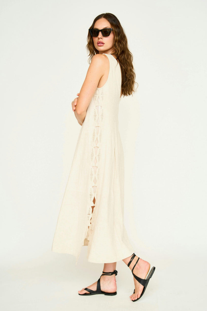 Barcelona Dress in Oat Marine Eyelet