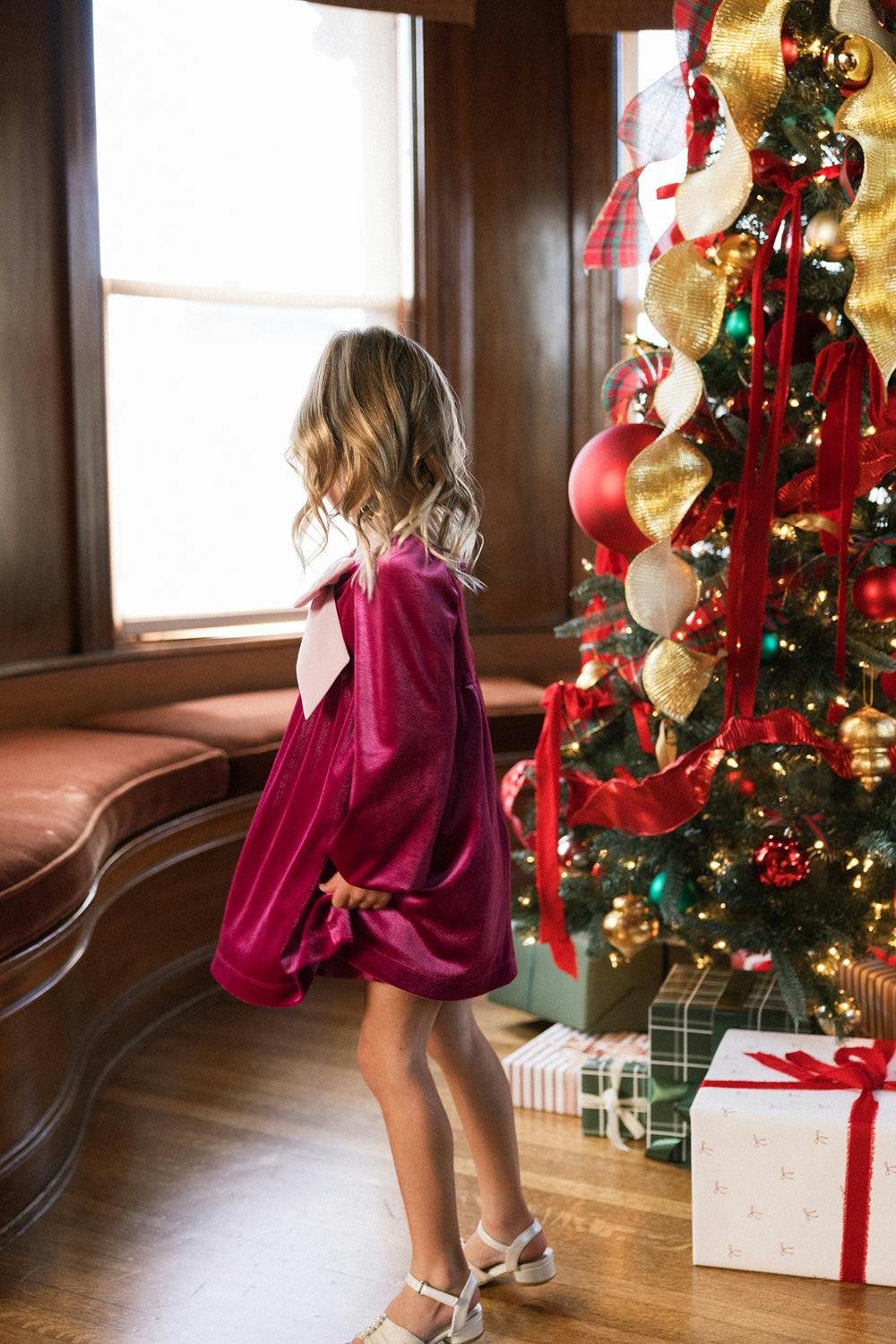 Mini Jewel Dress in Merry Magenta Velvet