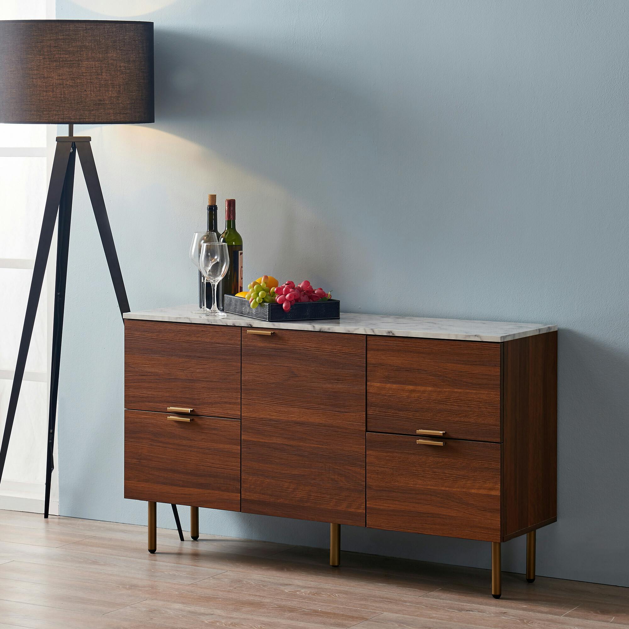 Ashton Wooden Sideboard Storage Cabinet with Faux Marble Top