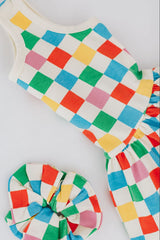 Sleeveless Twirl Dress in Party Checkers