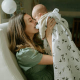 Organic Cotton Muslin Swaddle Blanket - Swallows