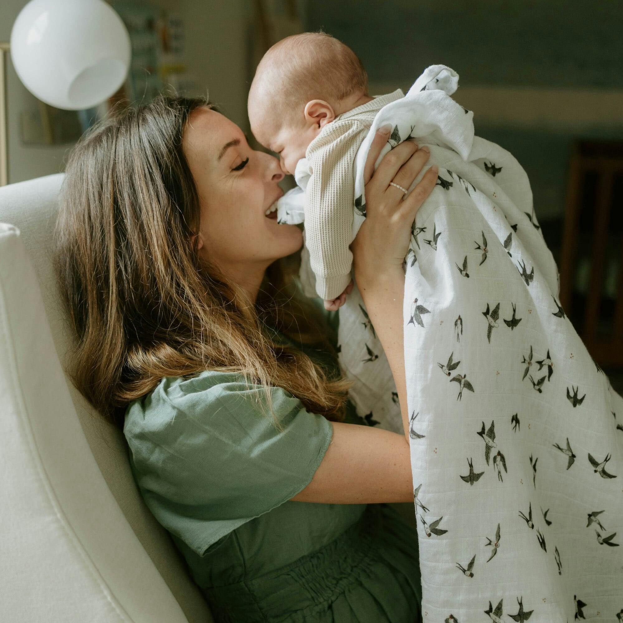 Organic Cotton Muslin Swaddle Blanket - Swallows