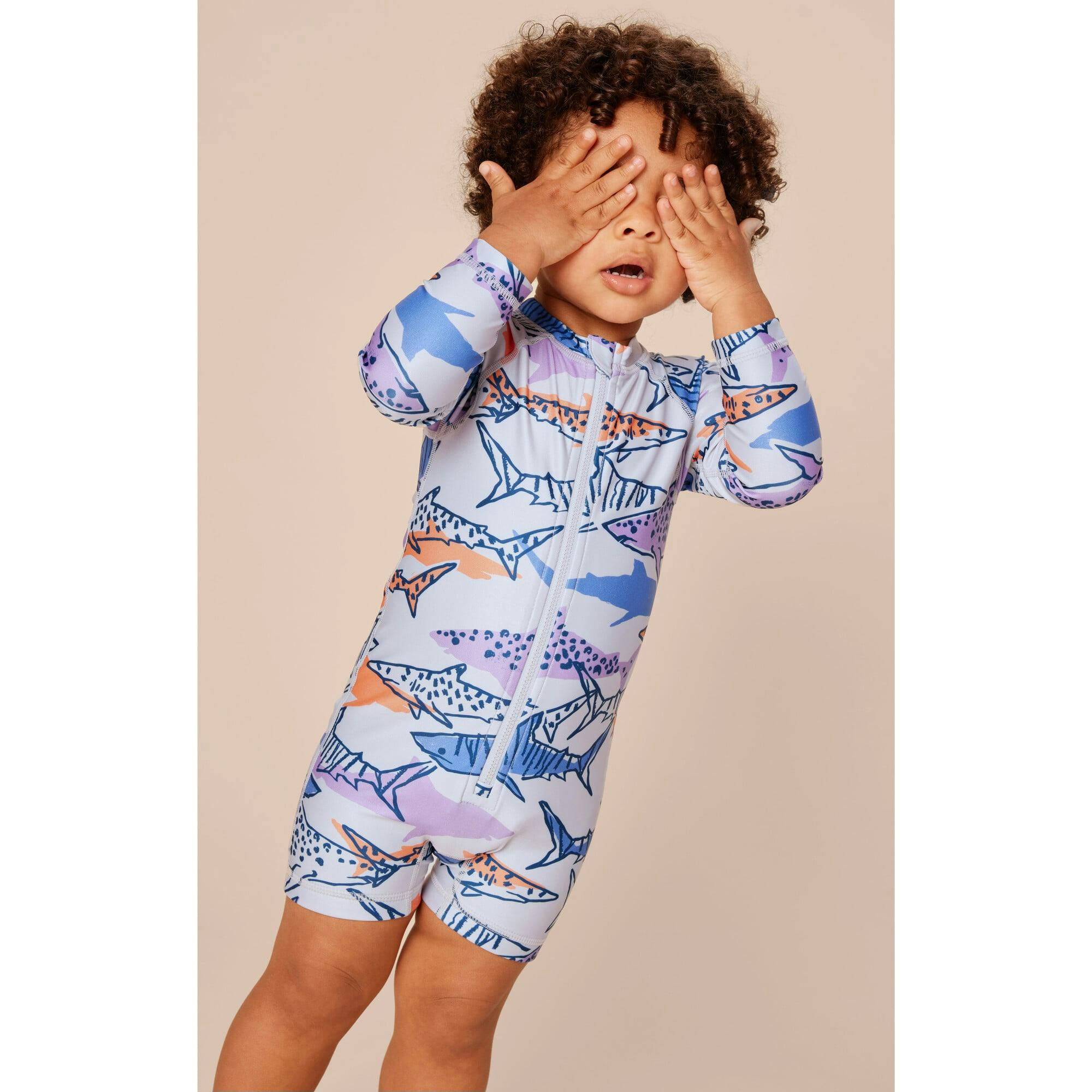 Baby Rash Guard Long Sleeve Zipped Swimsuit, Multi