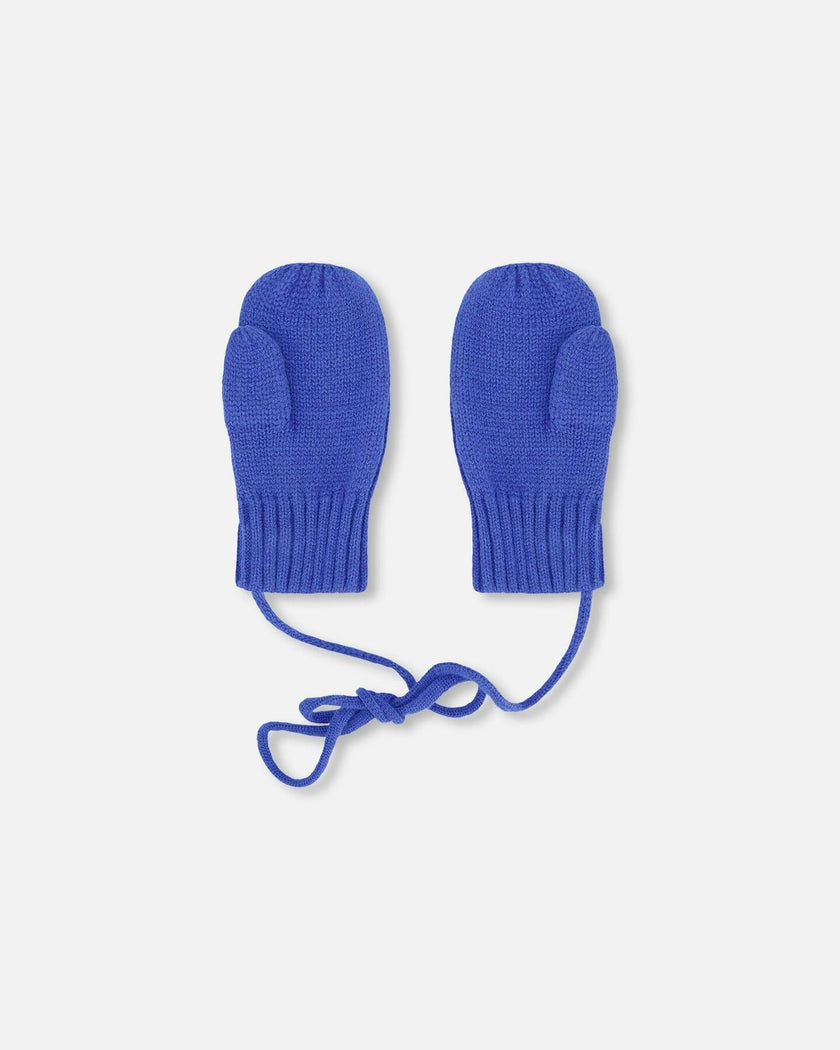 Baby Knit Mittens With Cord Royal Blue