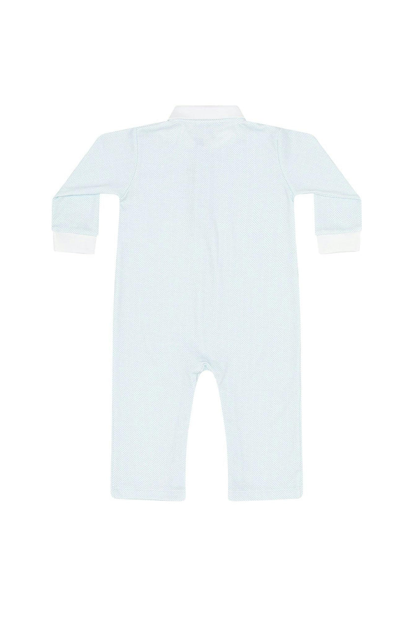 Blue Herringbone Embroidered Playsuit