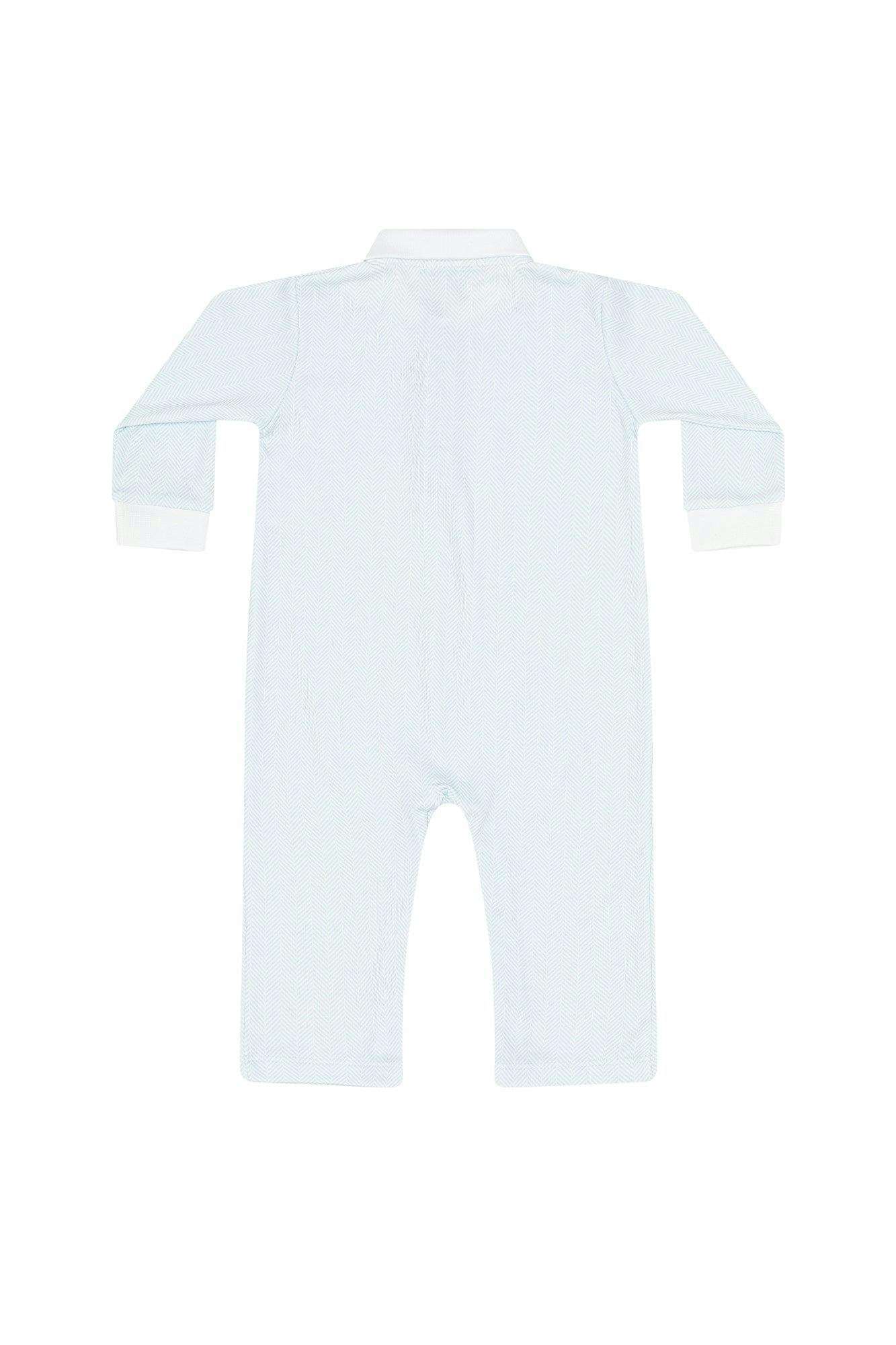 Blue Herringbone Embroidered Playsuit