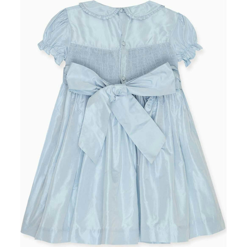 Light Blue Eva Silk Ceremony Girl Hand-Smocked Dress