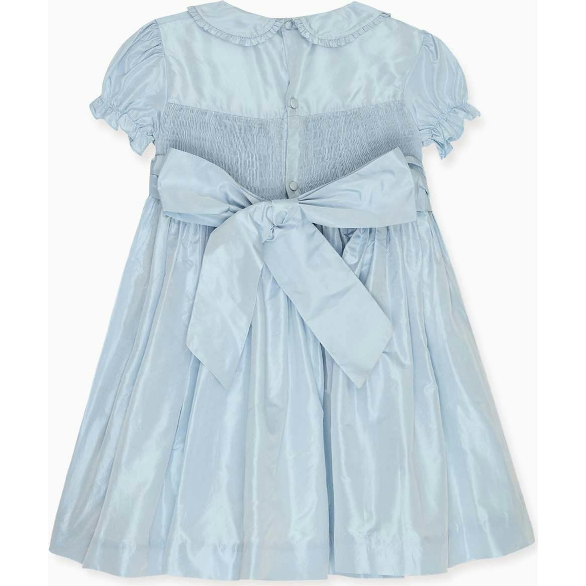 Light Blue Eva Silk Ceremony Girl Hand-Smocked Dress