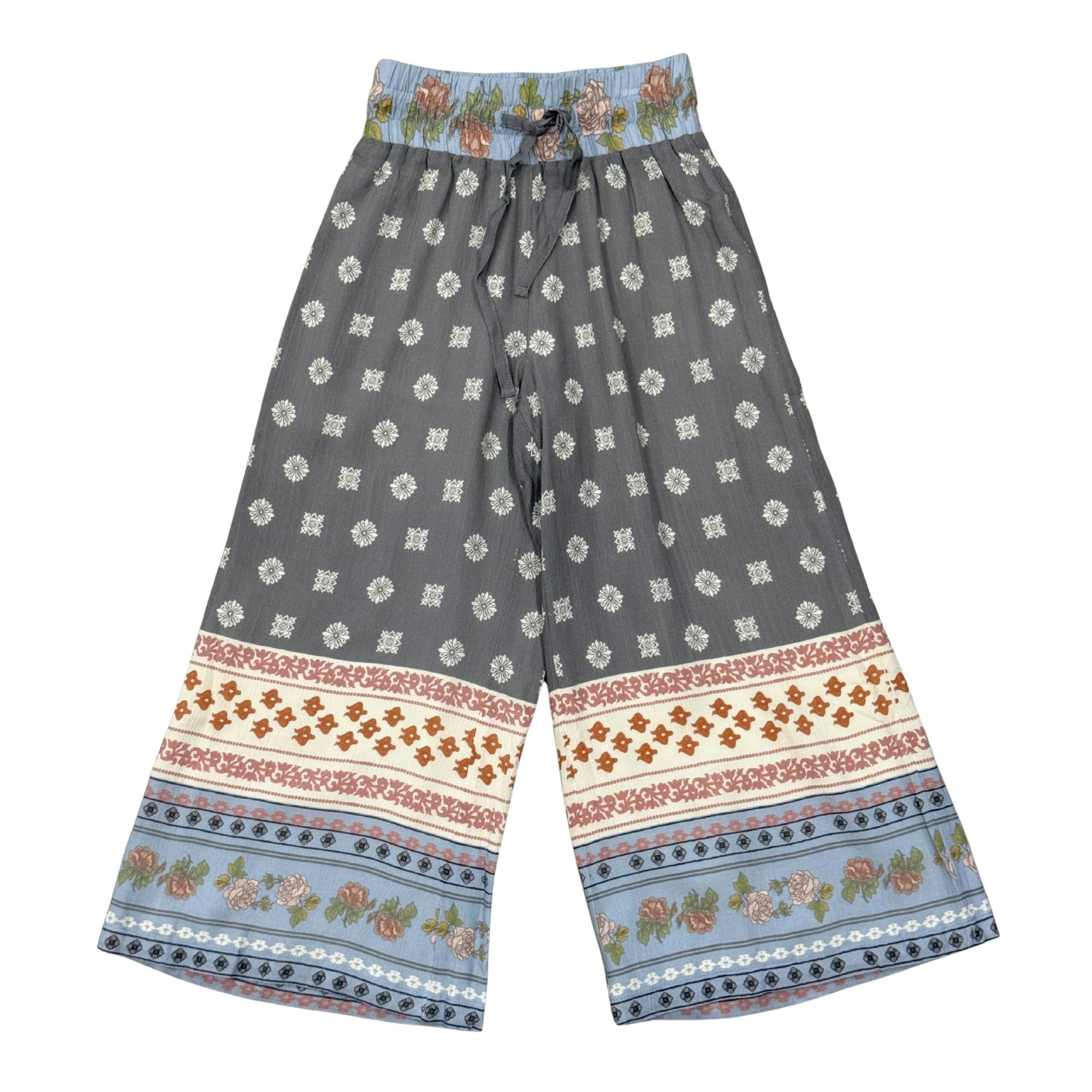 Girls Boho Wide Leg Flowy Pants in Border Print