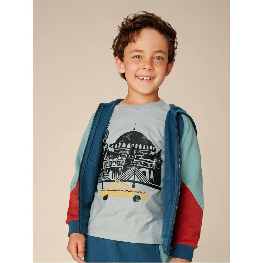Istanbul Taxi Crew Neck Layered Long Sleeve T-Shirt, Grey