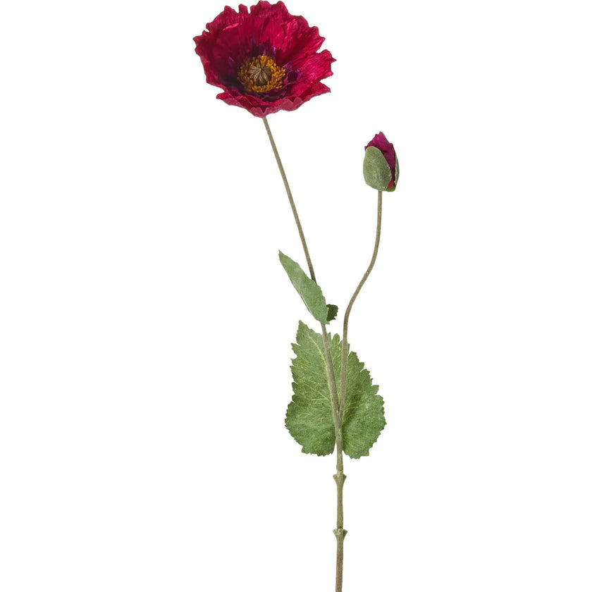 Magenta Pink Bloom & Bud Silk Poppy Spray Stem - 27"