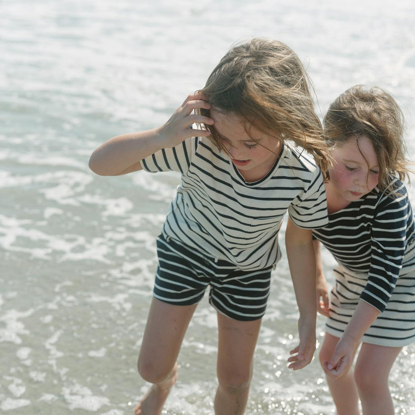 unisex navy and cream stripe short