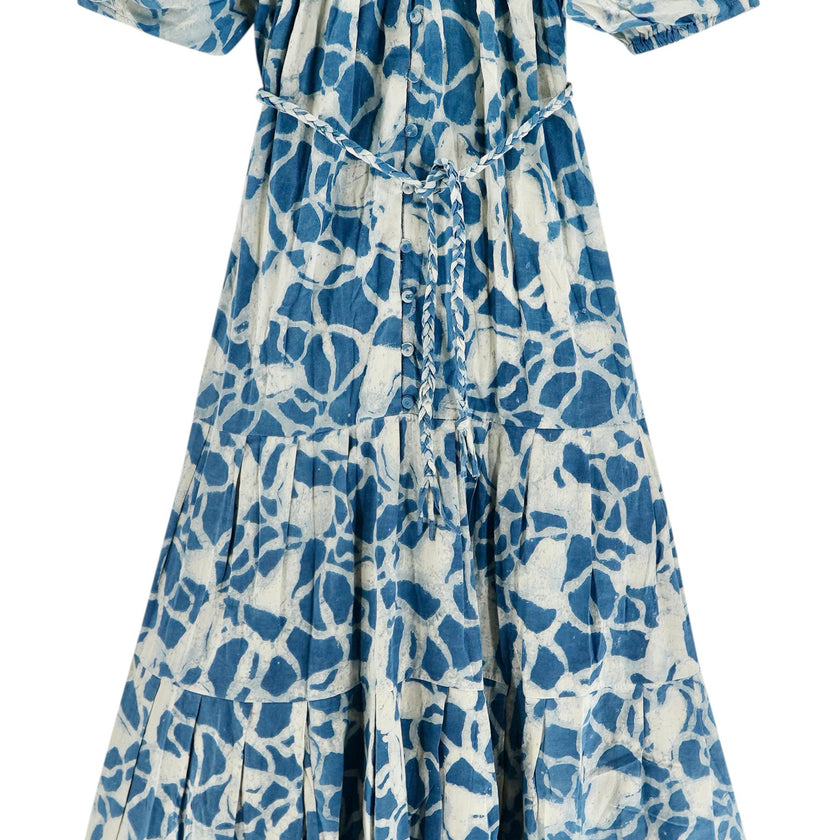 Women's Capri Elastic Bubble Sleeve Tiered Maxi Dress, Blue