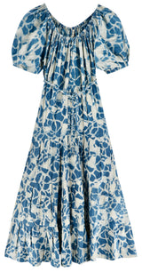 Women's Capri Elastic Bubble Sleeve Tiered Maxi Dress, Blue