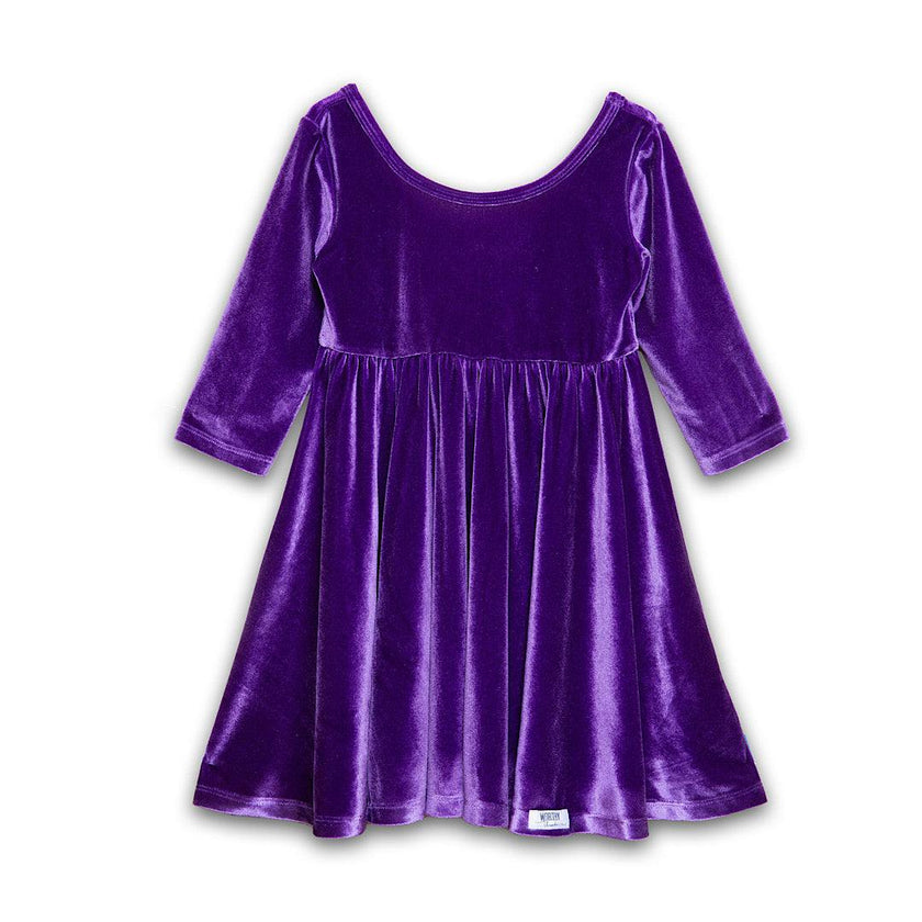 Twirly Dress in Dark Purple Stretch Velvet