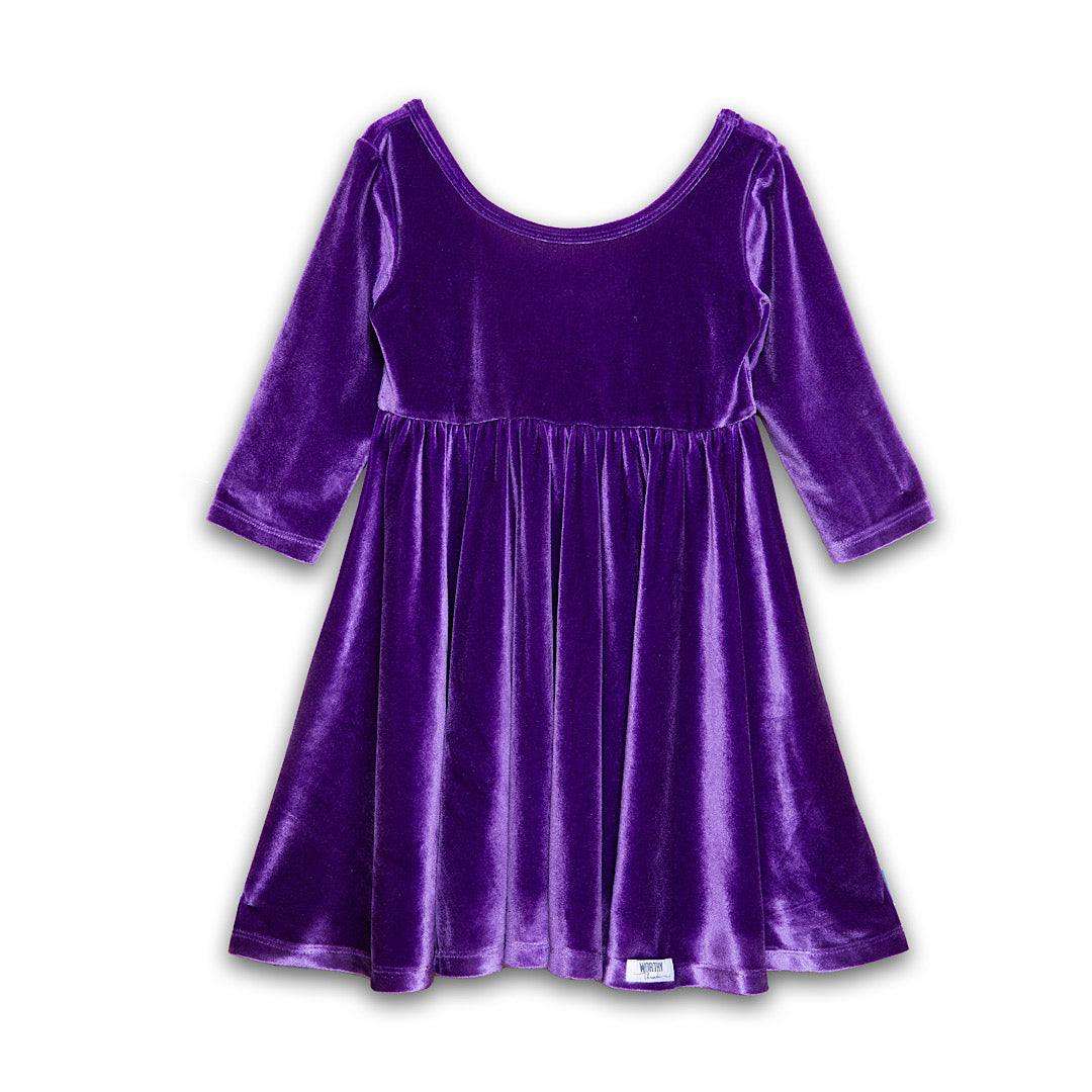 Twirly Dress in Dark Purple Stretch Velvet