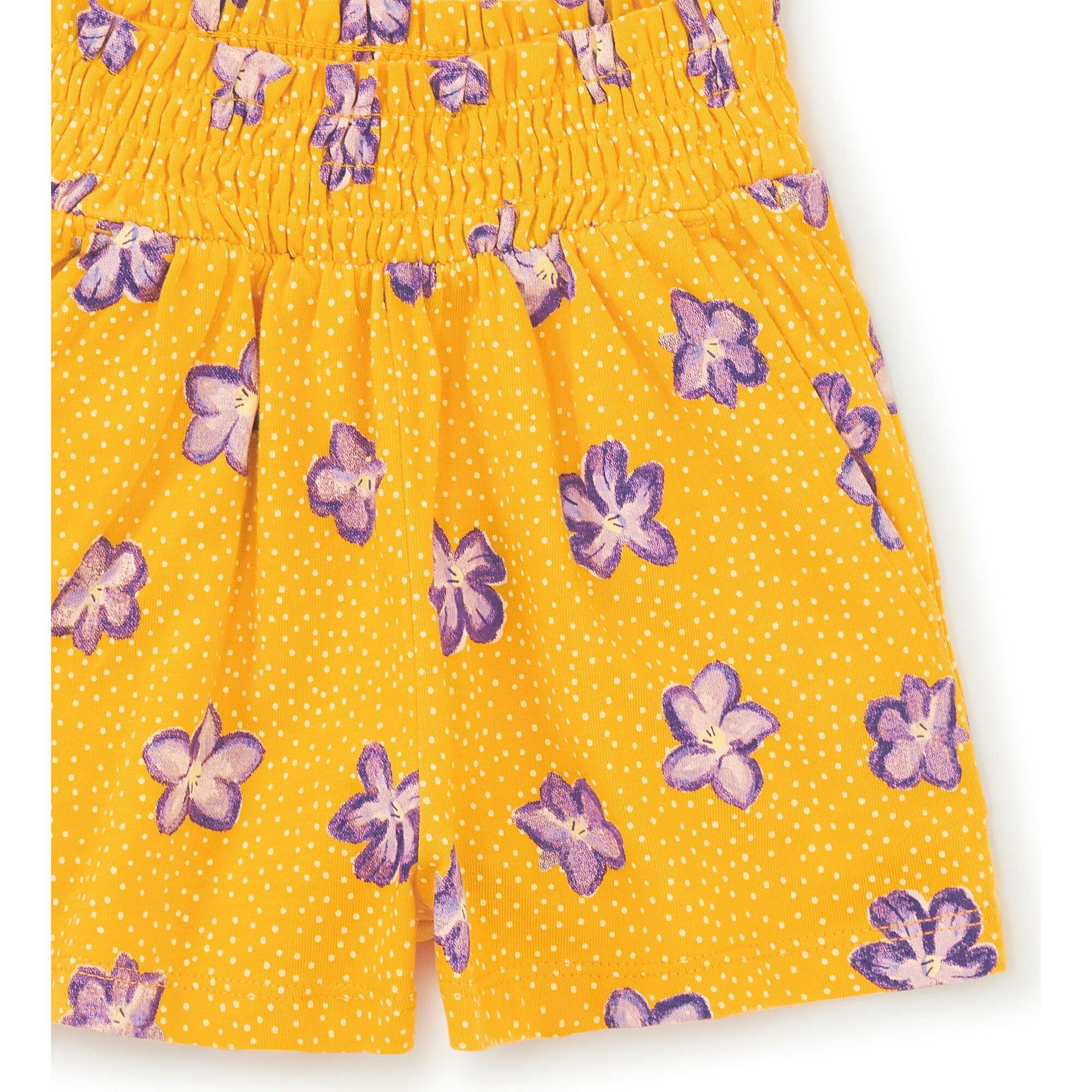 Paperbag Smocked High-Waist Mid-Thigh Shorts, Purple