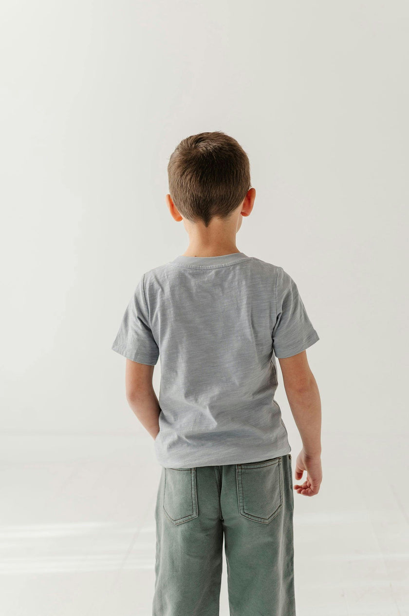 Boys Cotton Short Sleeve Tee in Grayish Blue