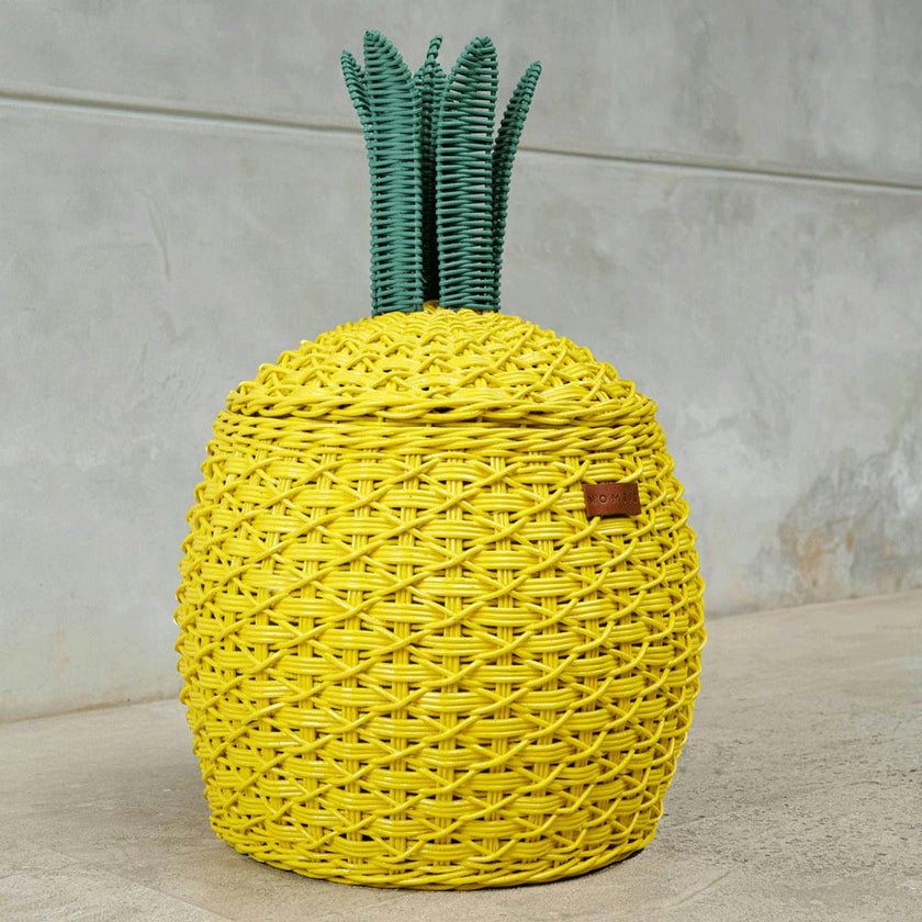 Handcrafted - Pineapple Storage Basket Yellow (Medium) - Rattan Wicker