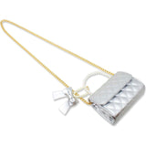 Quilted Pearl Handle Bow Ribbon Handbag